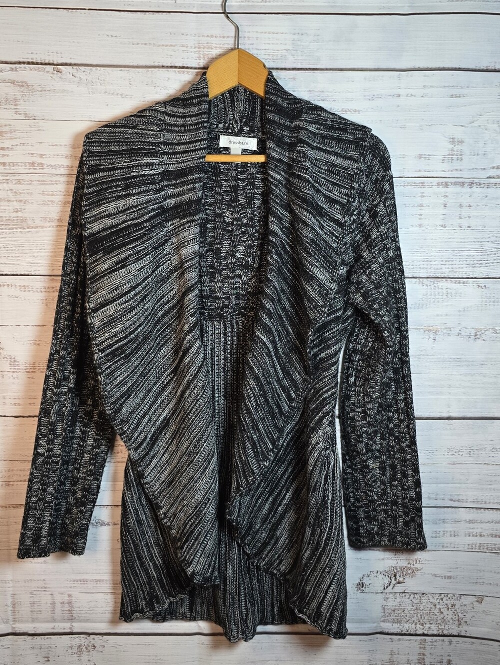 Dressbarn Black White Marled Open Front Cardigan Sweater Size Large‎